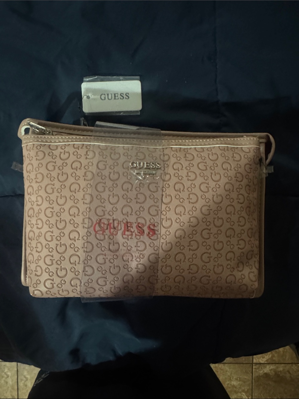 GUESS Beige Monogram makeup bag